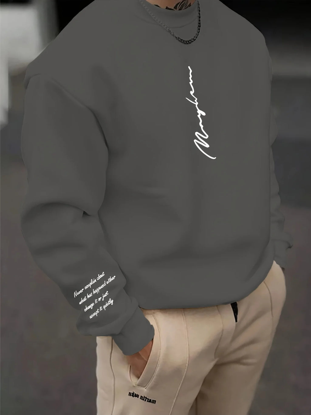 Men's Casual Round Neck Sweatshirt for Autumn and Winter Pure Cotton Daily Letter Printed Oversized Pullover