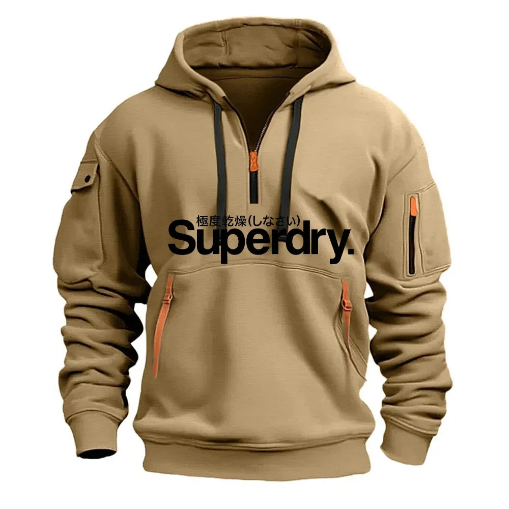 New men's hooded sweatshirt for autumn and winter 2025, fashionable outdoor jogging and fitness loose men's pullover sweatshirt