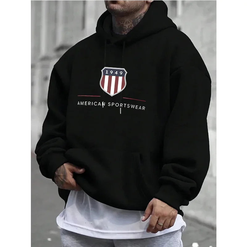The new men's hooded sweatshirt, a men's warm sweatshirt, is urban fashion, casual, loose and fresh. It was printed in 1949