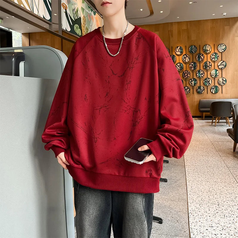 New Large-sized Sweatshirt for Spring Autumn Men's Wear Featuring A Casual Fashionable  Round-neck Loose Versatile Long-sleeved