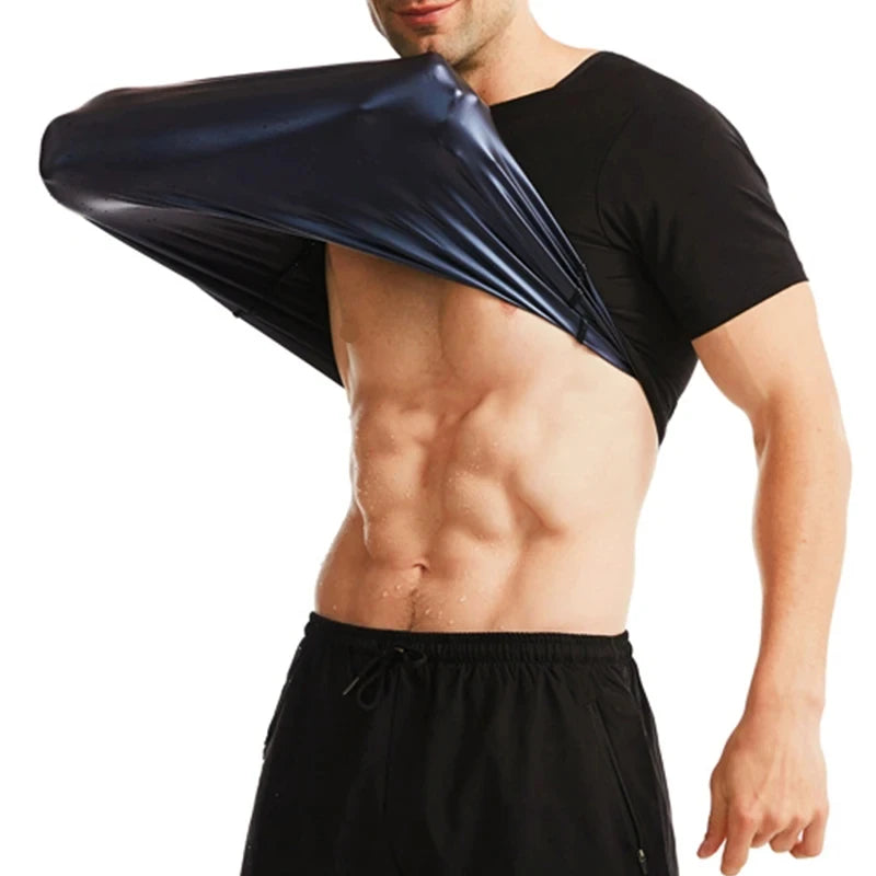 Sauna Sweat Shirt for Men Short Sleeves Body Shaper Gym Exercise Fitness Top Shapewear Sauna Sweat T-Shirt Waist Slimming Tops