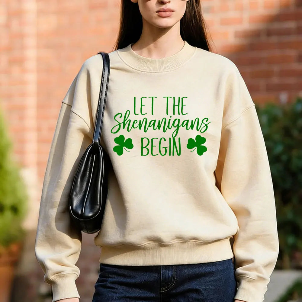 Let The Shenanigans Begin Sweatshirt St Patricks Day Party Sweater Funny St Paddys Long Sleeve St Pattys Irish Green Beer Tops