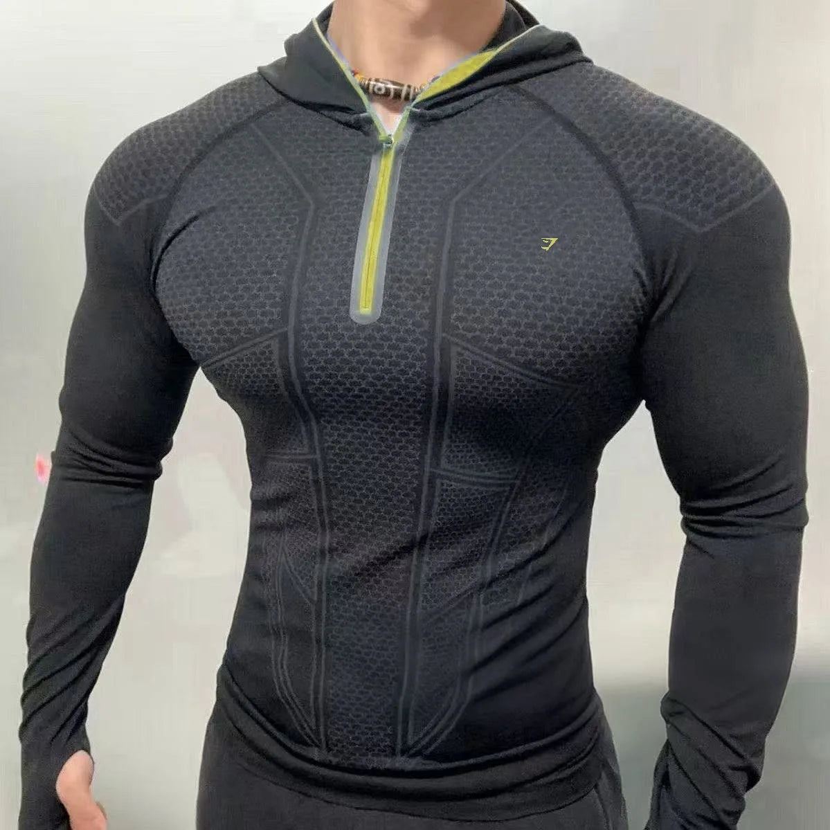 Hooded Long Sleeved Sweatshirt With Three-dimensional Geometric Texture Design. Spring And Summer Hooded Half Zipper Sweatshirt