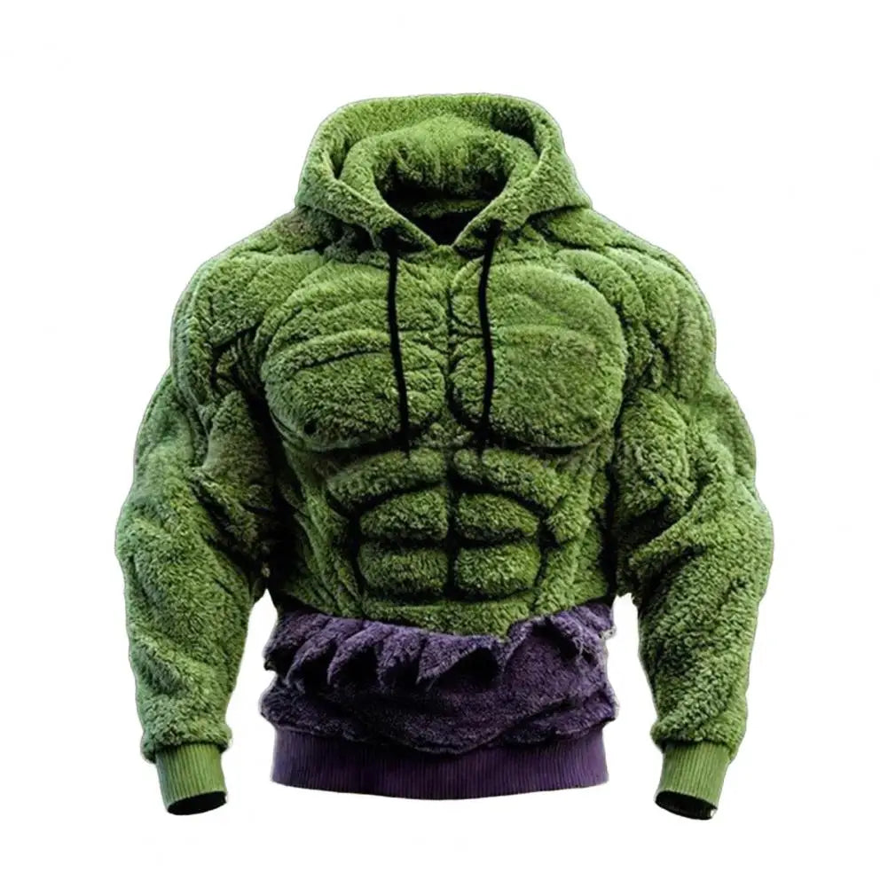 Men Loose Sweatshirt Muscle Hoodie Realistic 3D Print Pullover Sweatshirt Muscular Warm Fuzzy Hooded Sweatshirt for Street Wear