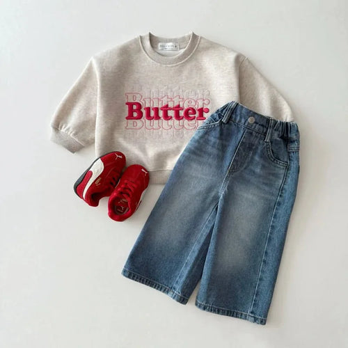 2025 Autumn New Children Sweatshirt Girls Letter Embroidery Pullover Tops Cotton Kids Boys Long Sleeve Casual Sweatshirt