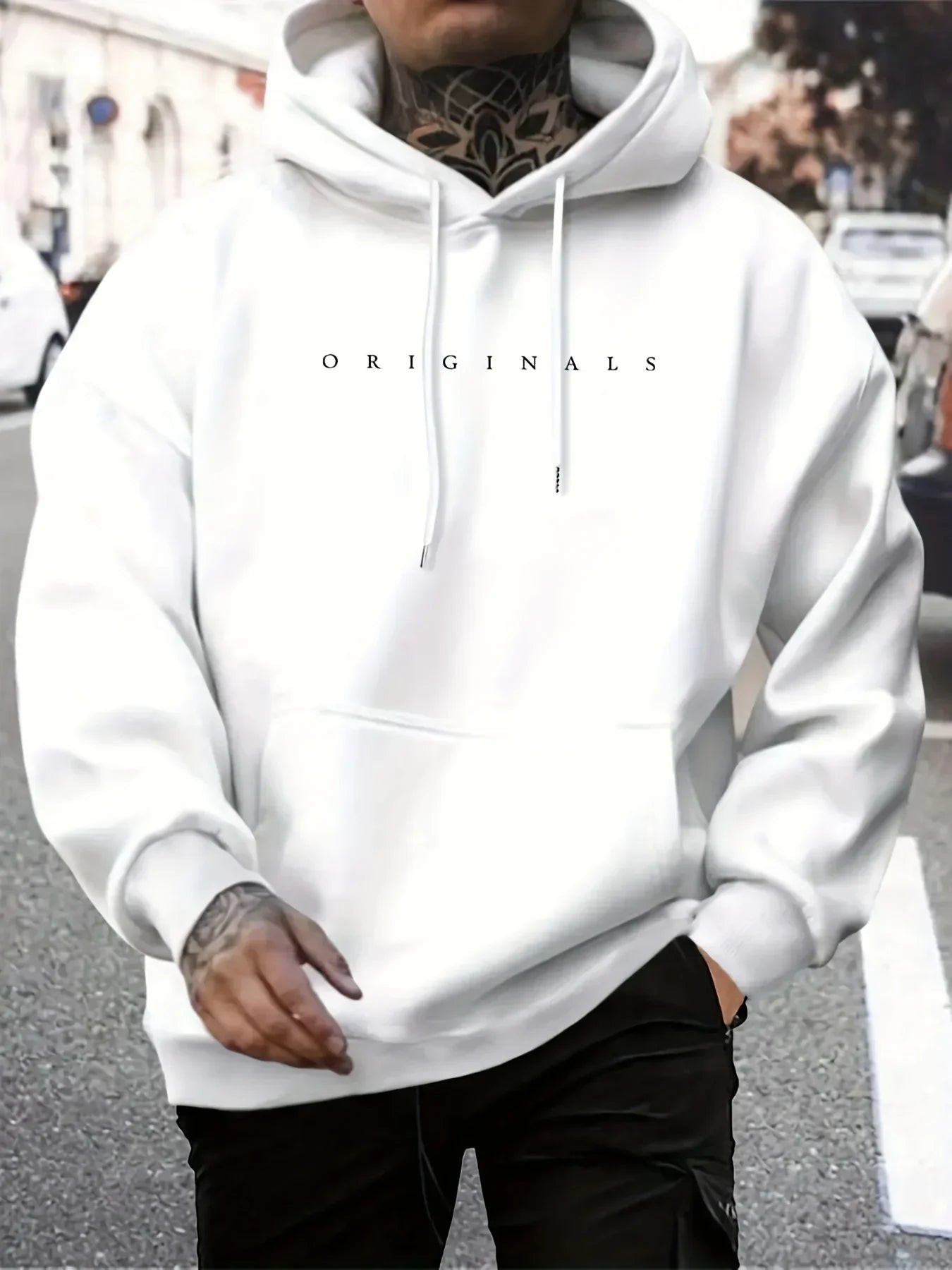 Men's and women's hooded sweatshirt original letter printed long sleeved trendy casual loose warm pullover