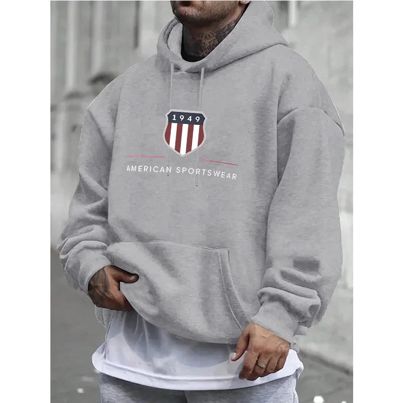 The new men's hooded sweatshirt, a men's warm sweatshirt, is urban fashion, casual, loose and fresh. It was printed in 1949