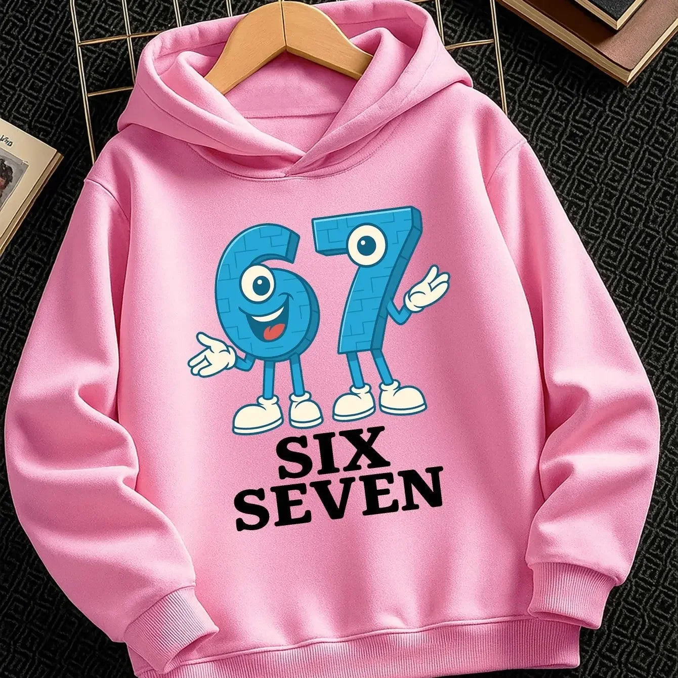 Boys' Comfortable Fleece Hooded Sweatshirt with Cartoon Characters and Number 67 Casual Winter Warm Kids' Hoodie