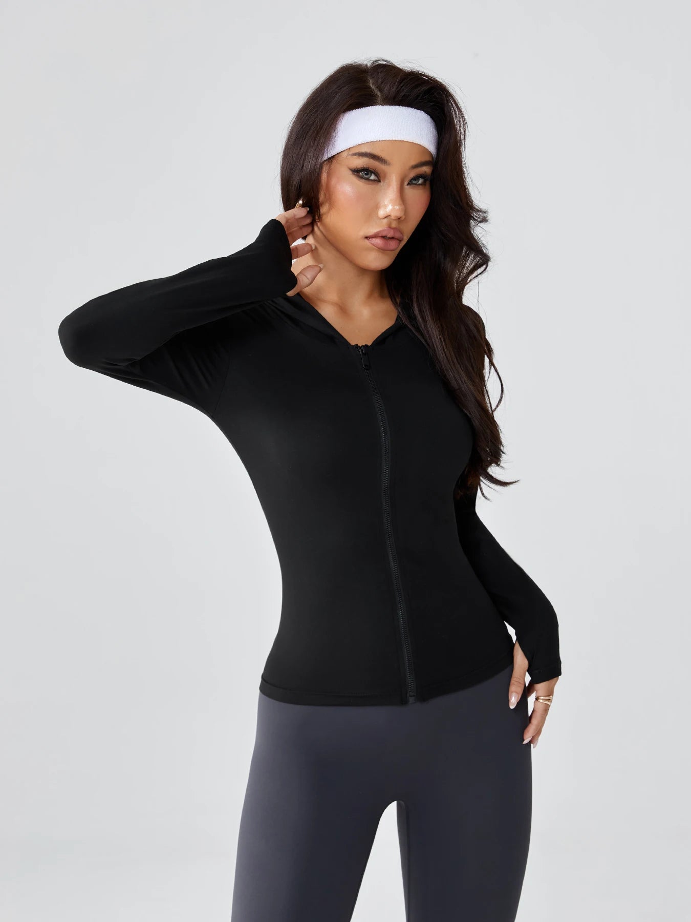 Women's Slim-Fit Hooded Sweatshirt - 2025 New Spring & Autumn Style, Waist-Cinched Yoga Activewear with Elegant Vibe