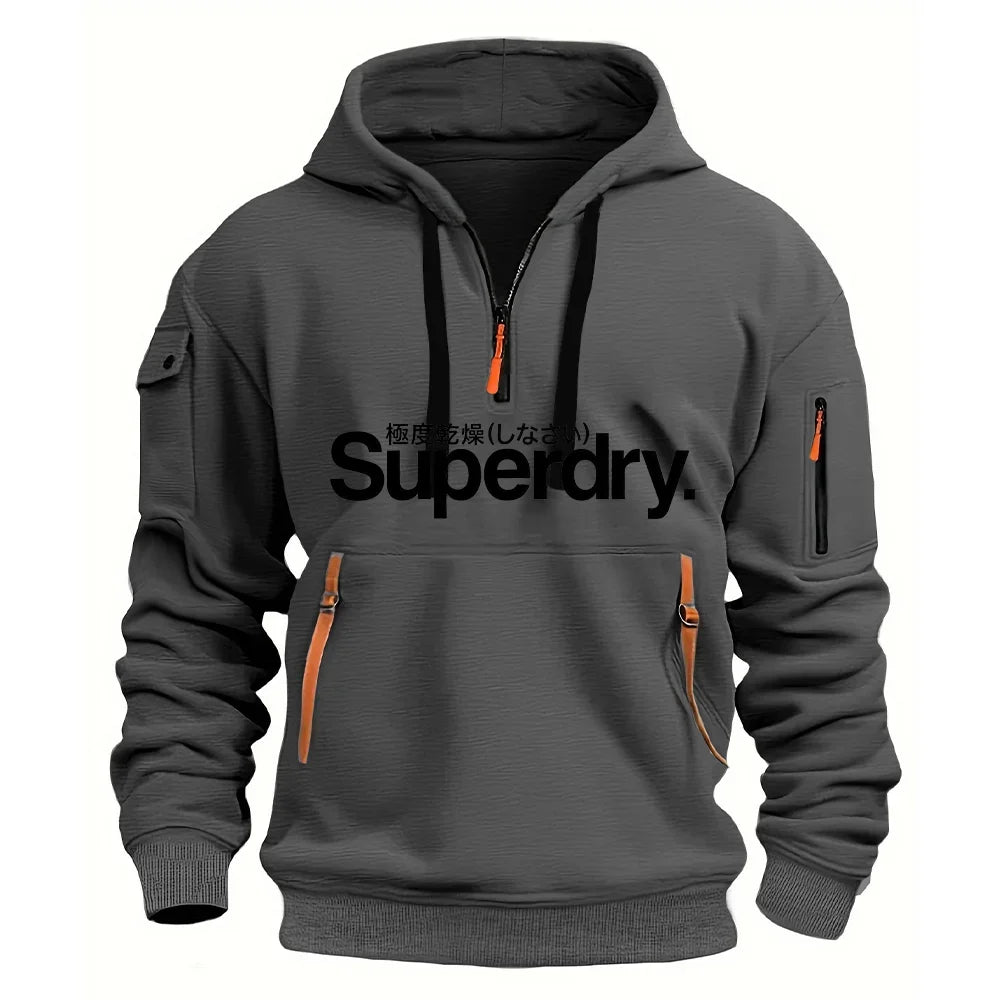 New men's hooded sweatshirt for autumn and winter 2025, fashionable outdoor jogging and fitness loose men's pullover sweatshirt
