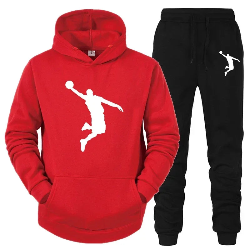 High-quality printed youth hooded sweatshirt set for sports jogging, fashionable men's sportswear for daily casual commuting