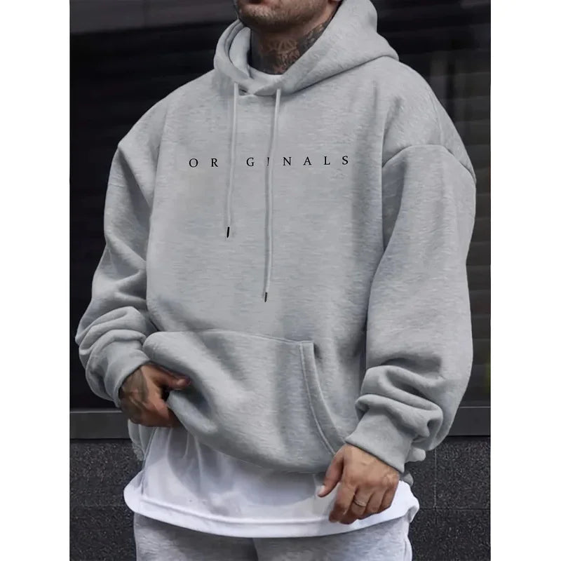 Men's and women's hooded sweatshirt original letter printed long sleeved trendy casual loose warm pullover