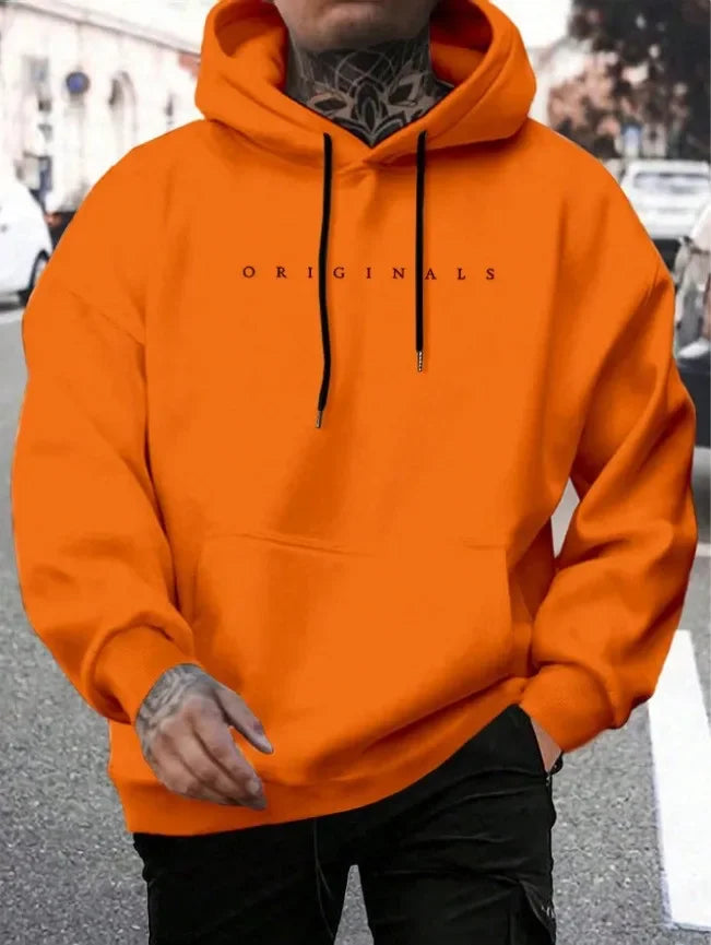 Men's and women's hooded sweatshirt original letter printed long sleeved trendy casual loose warm pullover