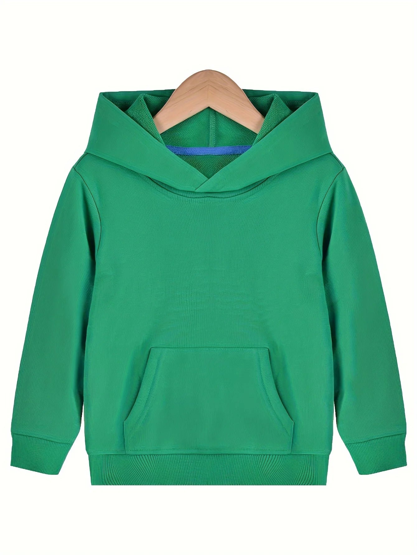 Boys' long sleeved sweatshirt, green hooded large pocket outdoor casual autumn and winter pullover