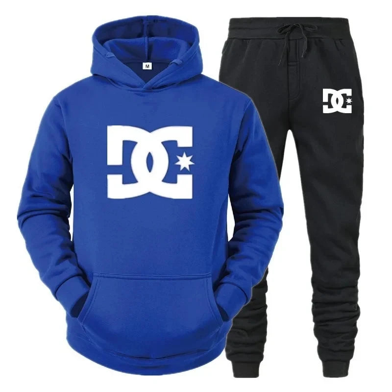 Sweatshirthoodie DC printed men's new autumn/winter sweater stand up collar hooded jacket and casual pants two-piece set
