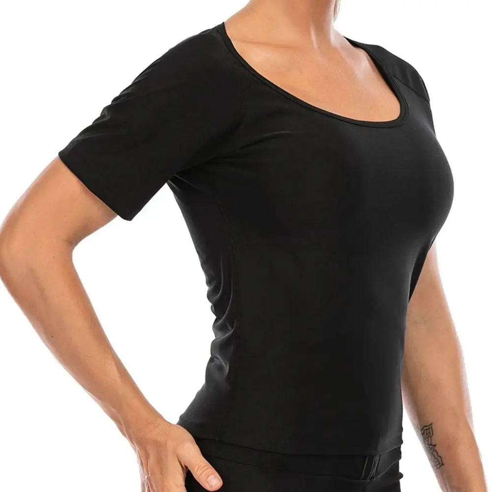 Sweat-resistant Sweat Short Sleeve Compression Fit Fat Burning Shapewear Top Versatile Elastic Women's Sweat Shirt