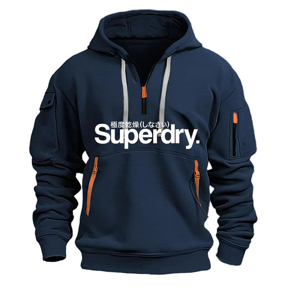 New men's hooded sweatshirt for autumn and winter 2025, fashionable outdoor jogging and fitness loose men's pullover sweatshirt