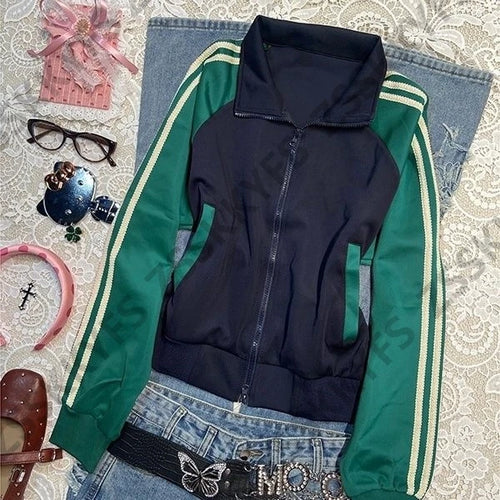 90s Sweatshirt Y2k Polo Baseball Jersey Goth Punk Vintage Harajuku Women Slim Coat Hot Girl Jacket Winter Grunge Emo Hoodie Chic