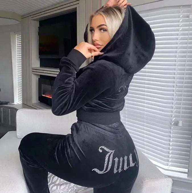 2025 Autumn Winter Women Sweatshirt Set Solid Color Casual Simple Hooded 2 Piece Set Fashion Gym Jogging Woman Pant Sets