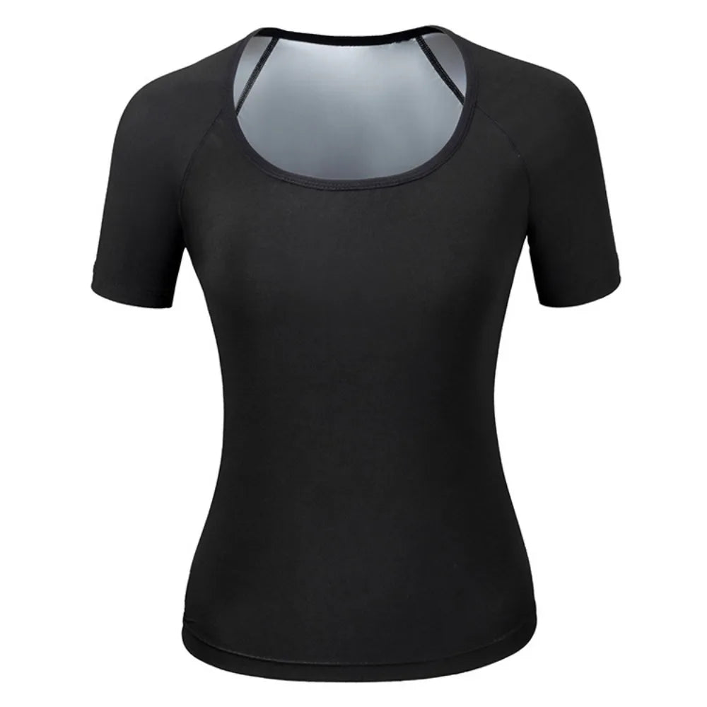 Sweat-resistant Sweat Short Sleeve Compression Fit Fat Burning Shapewear Top Versatile Elastic Women's Sweat Shirt