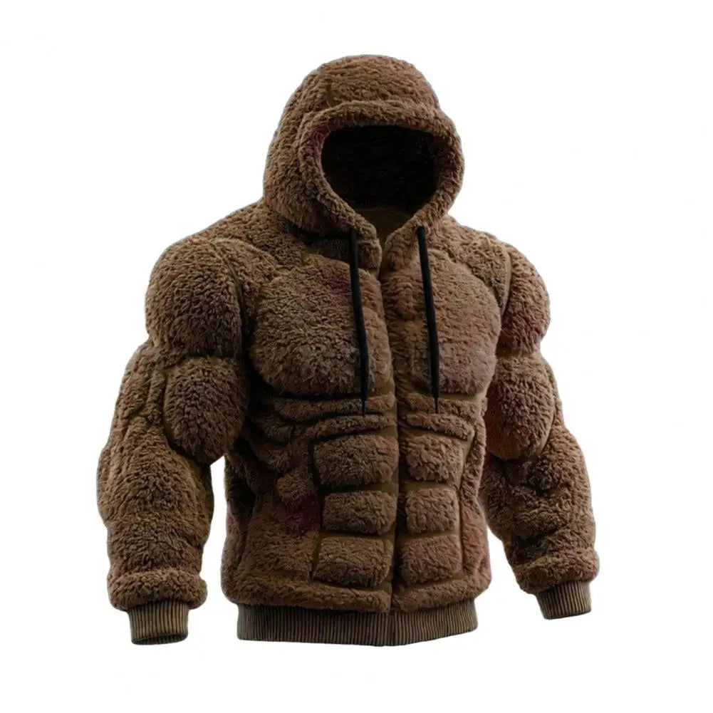 Men Loose Sweatshirt Muscle Hoodie Realistic 3D Print Pullover Sweatshirt Muscular Warm Fuzzy Hooded Sweatshirt for Street Wear