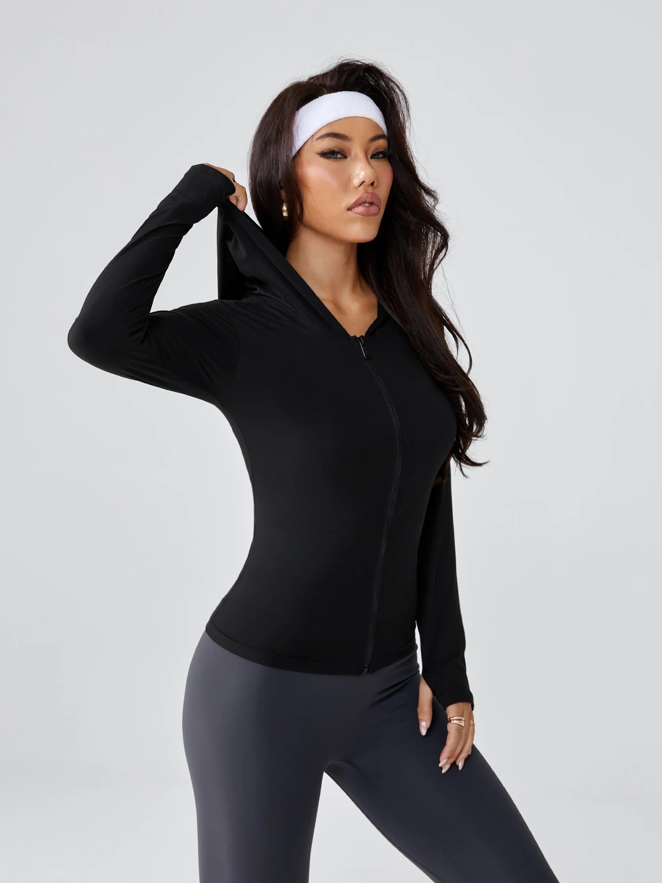 Women's Slim-Fit Hooded Sweatshirt - 2025 New Spring & Autumn Style, Waist-Cinched Yoga Activewear with Elegant Vibe