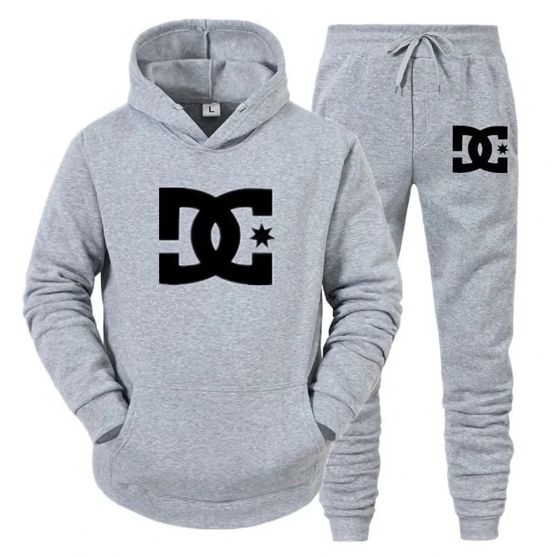 Sweatshirthoodie DC printed men's new autumn/winter sweater stand up collar hooded jacket and casual pants two-piece set