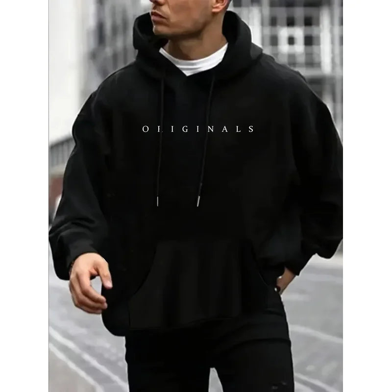Men's and women's hooded sweatshirt original letter printed long sleeved trendy casual loose warm pullover