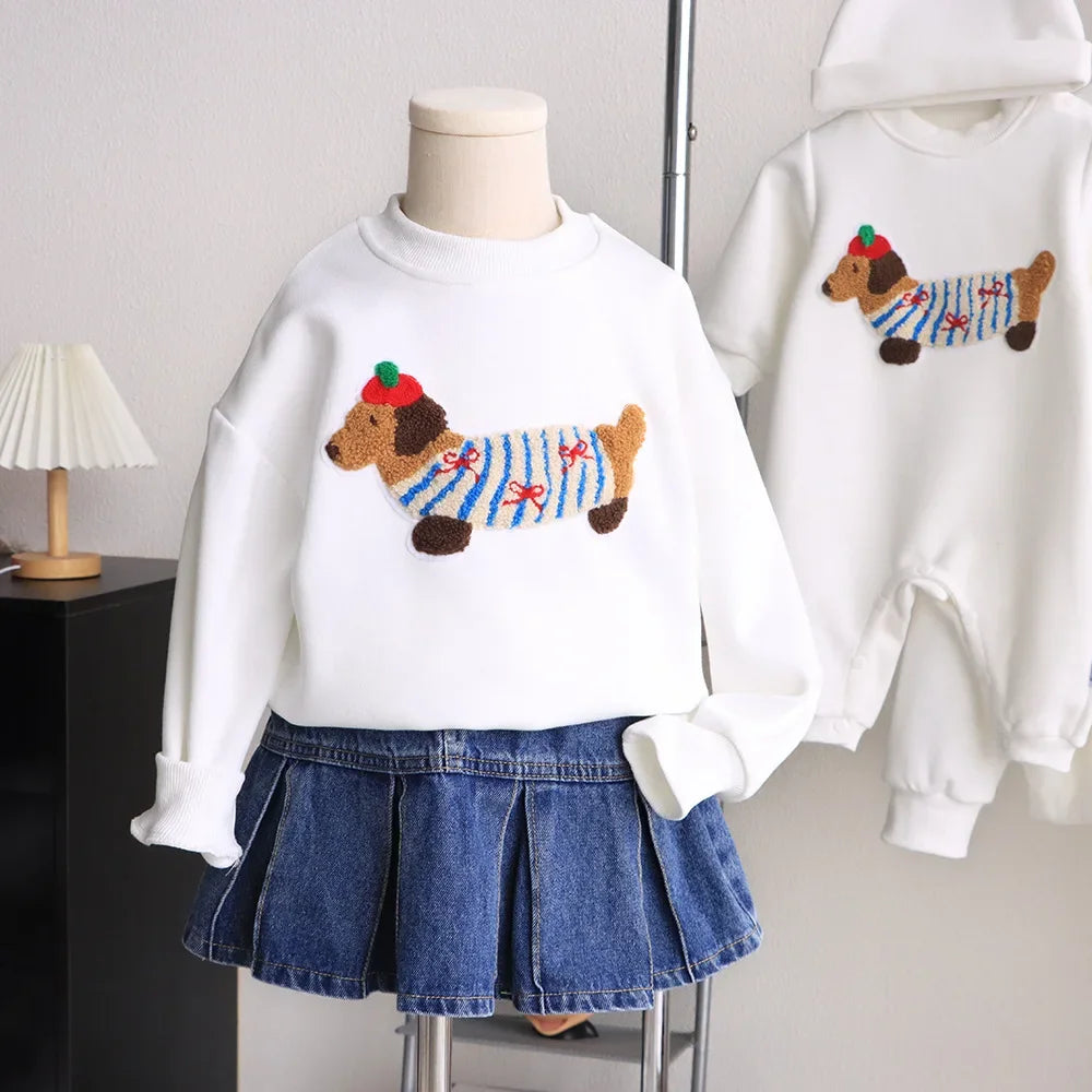 Family Funny Sweatshirt Cute Dog Print Parent-child Matching Clothes Father Mother and Daugther Son Long Sleeve Tops Baby Romper