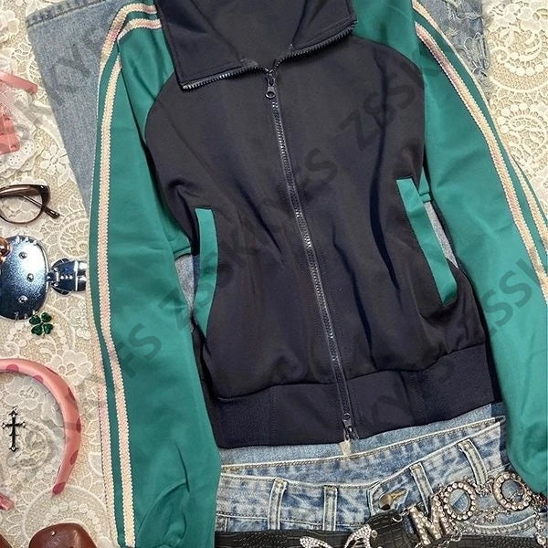 90s Sweatshirt Y2k Polo Baseball Jersey Goth Punk Vintage Harajuku Women Slim Coat Hot Girl Jacket Winter Grunge Emo Hoodie Chic