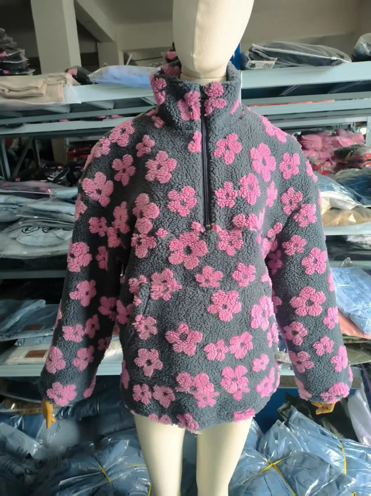 Fleece Sweatshirt No Hat Womens Hoodie Zip Pockets Woman Autumn Plush Flannel Long-Sleeve Plaid Split Cleanfit Laceup Ruffled