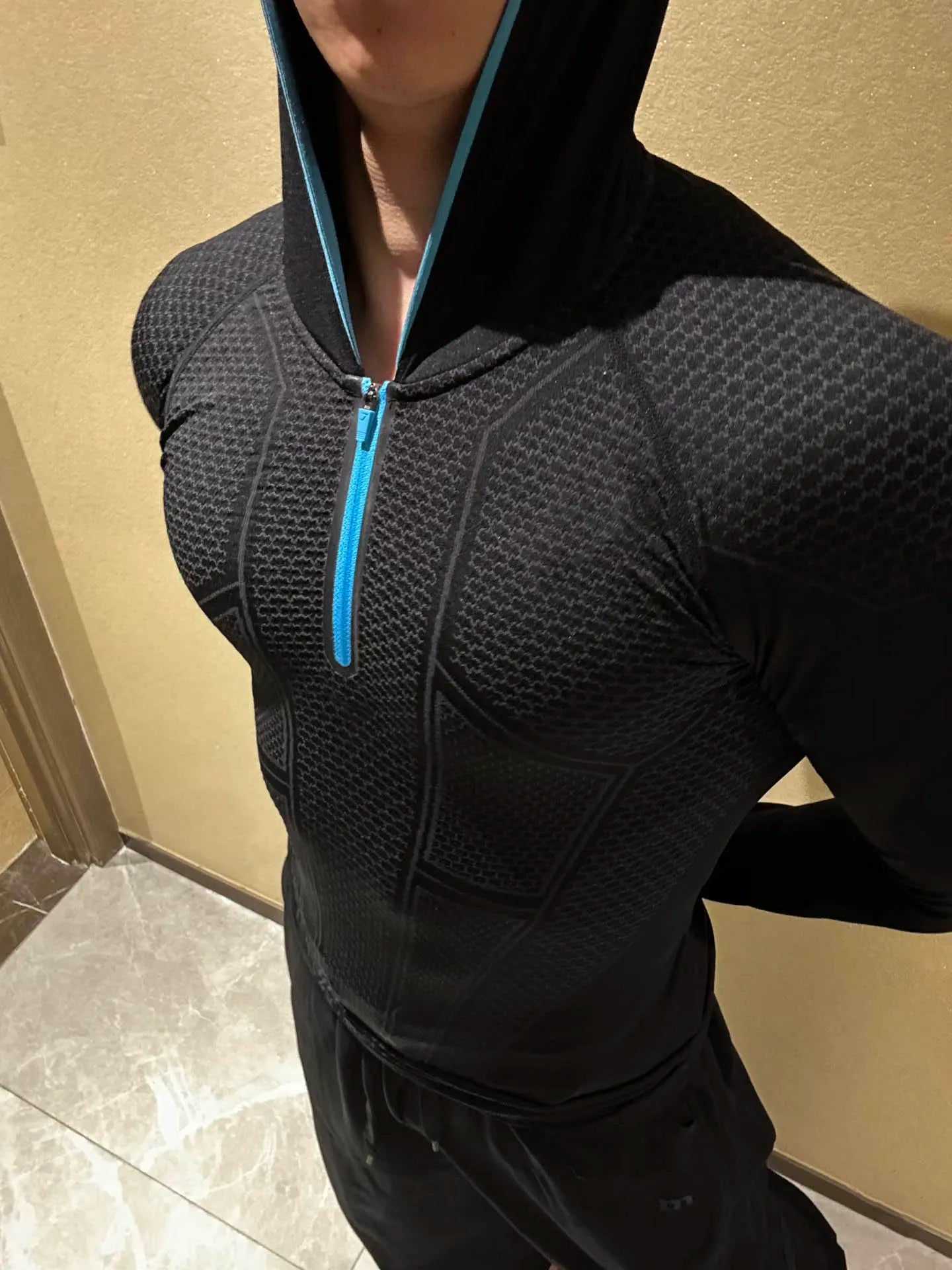 Hooded Long Sleeved Sweatshirt With Three-dimensional Geometric Texture Design. Spring And Summer Hooded Half Zipper Sweatshirt